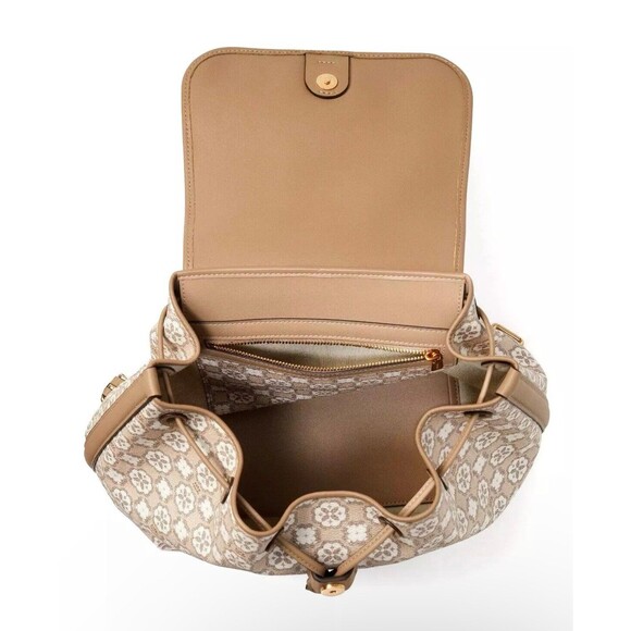 New Kate Spade Flower Monogram Coated Canvas Medium Backpack Natural - Picture 4 of 5